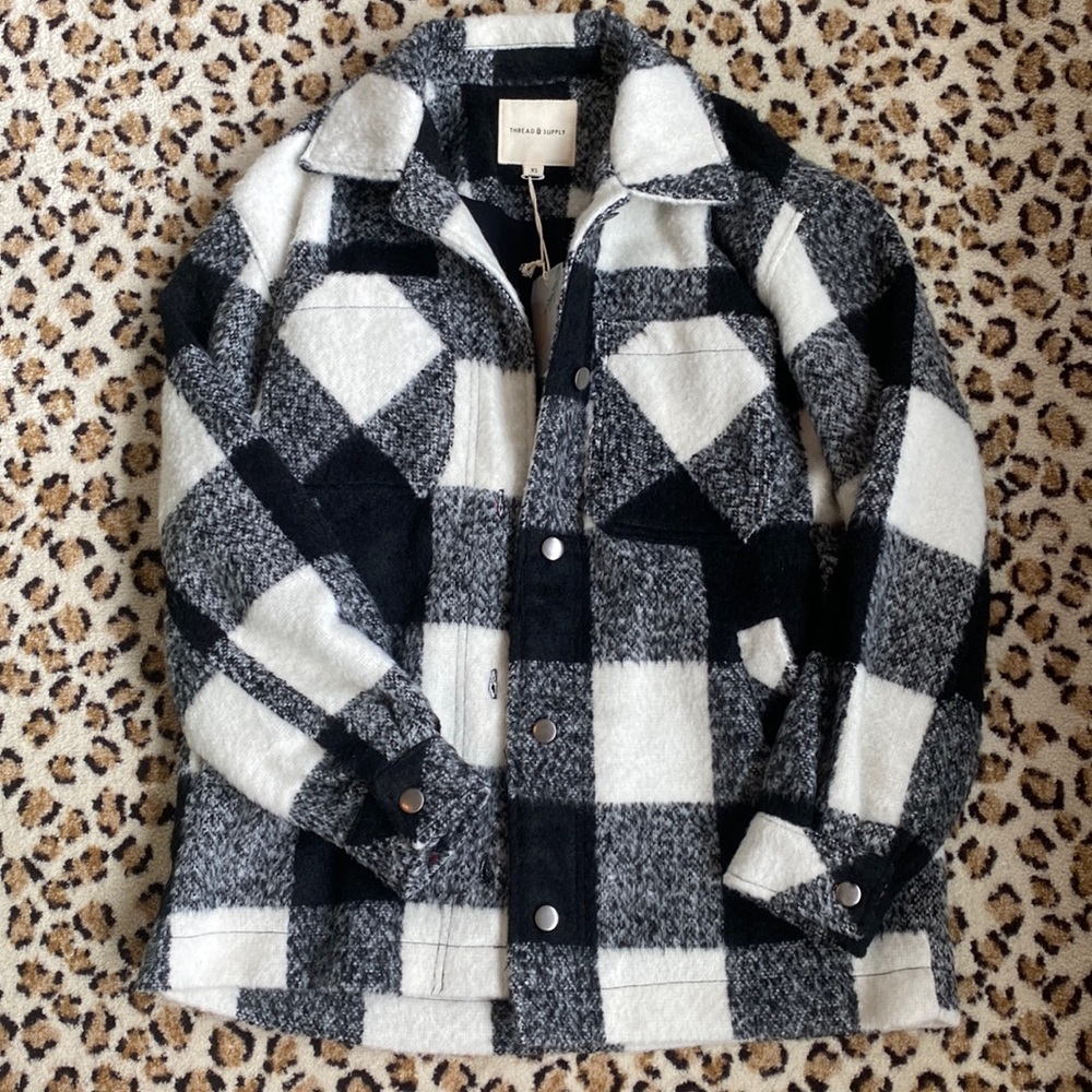 NWT- black and white checkered shacket